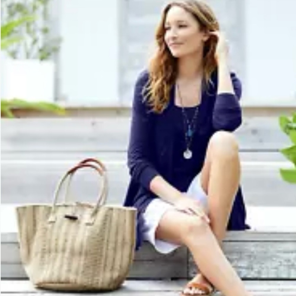 J.Jill Mixed-Stripes Jute Tote Bag ~ Natural/ Dark Natural Great Condition